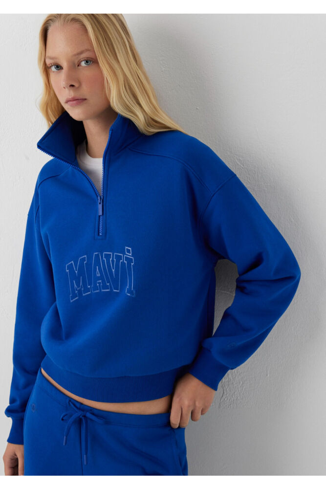 Mavi Logo Baskılı Mavi Loose Fit Kadın Sweatshirt 1S20130-70896