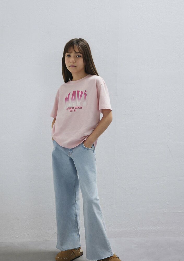 Mavi Logo Baskılı Pembe Loose Fit Çocuk Tişört 7610386-71007