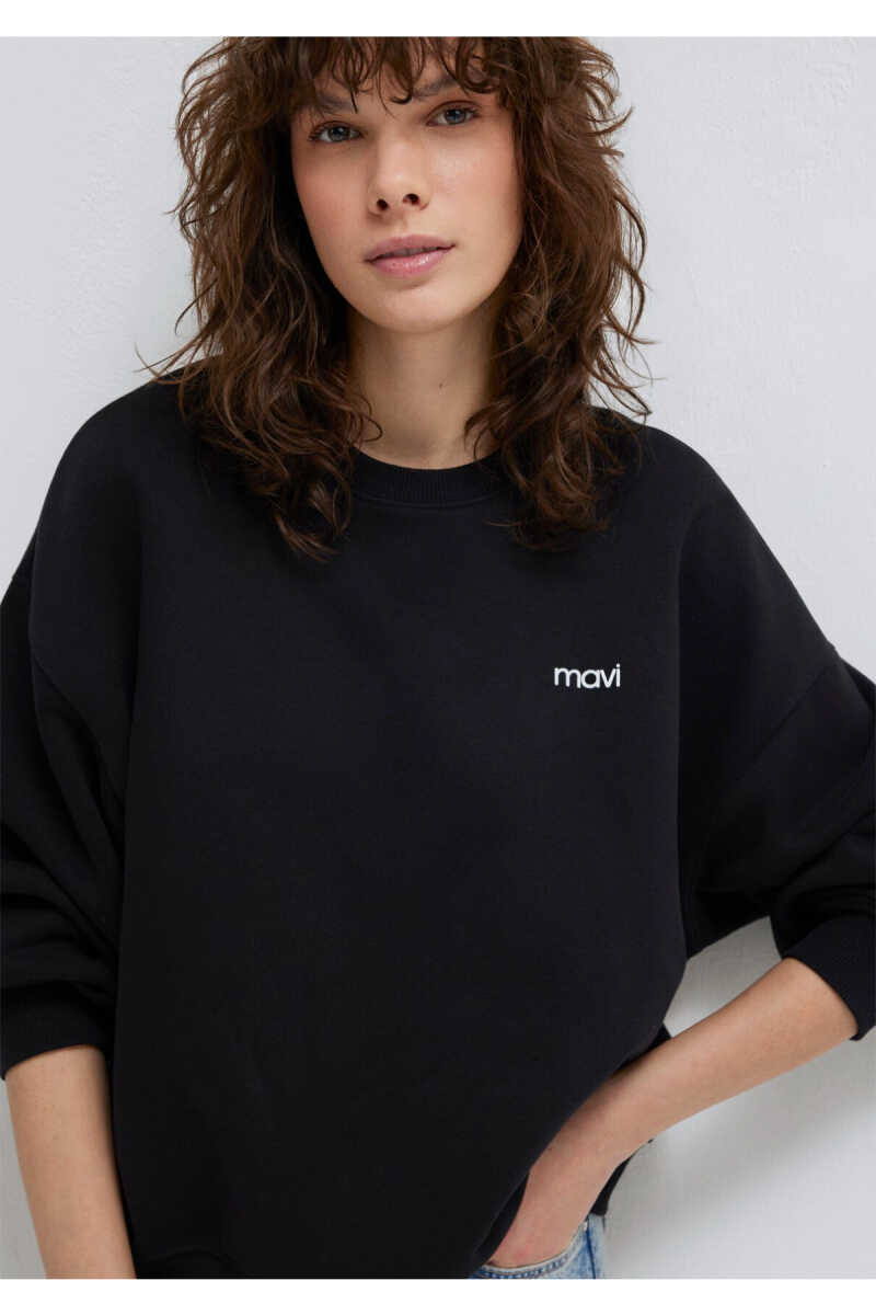 Mavi Logo Baskılı Siyah Loose Fit Kadın Sweat 1S10490-900 - 1
