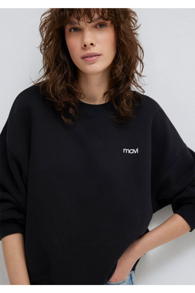 Mavi Logo Baskılı Siyah Loose Fit Kadın Sweat 1S10490-900