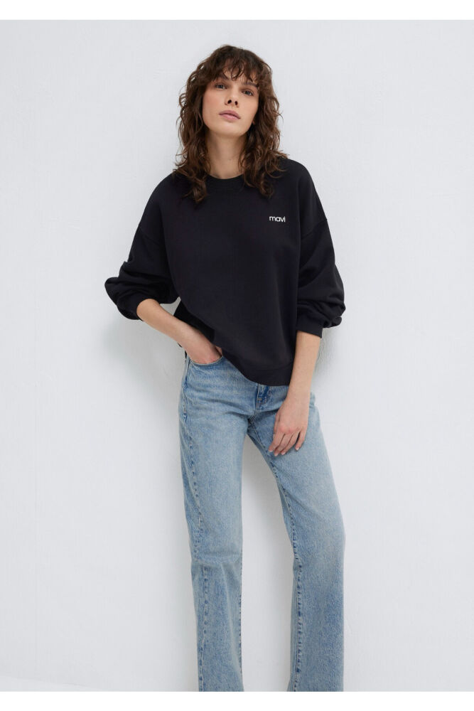 Mavi Logo Baskılı Siyah Loose Fit Kadın Sweat 1S10490-900 (1)