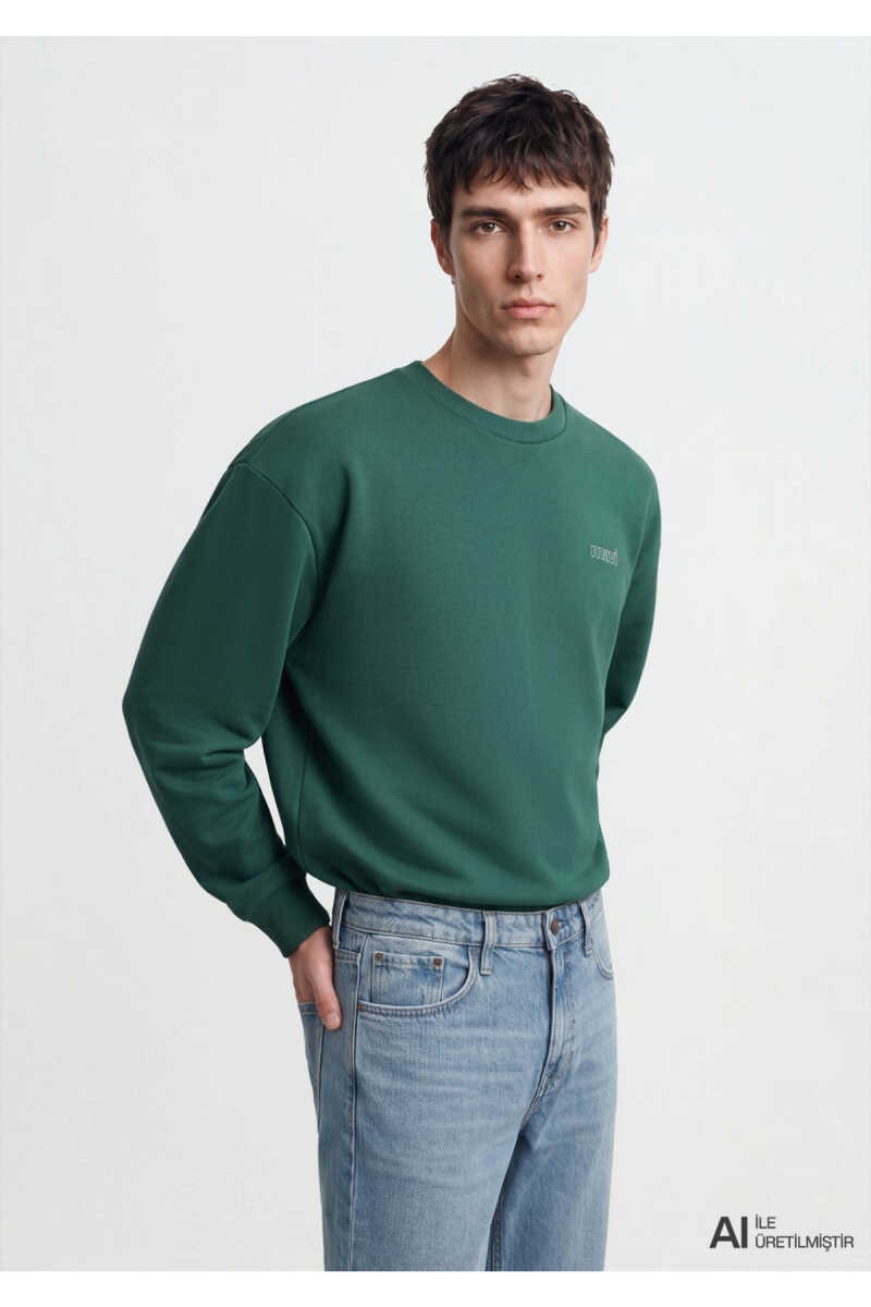 Mavi Logo Baskılı Yeşil Loose Fit Erkek Sweatshirt 0S10379-71874 - 2