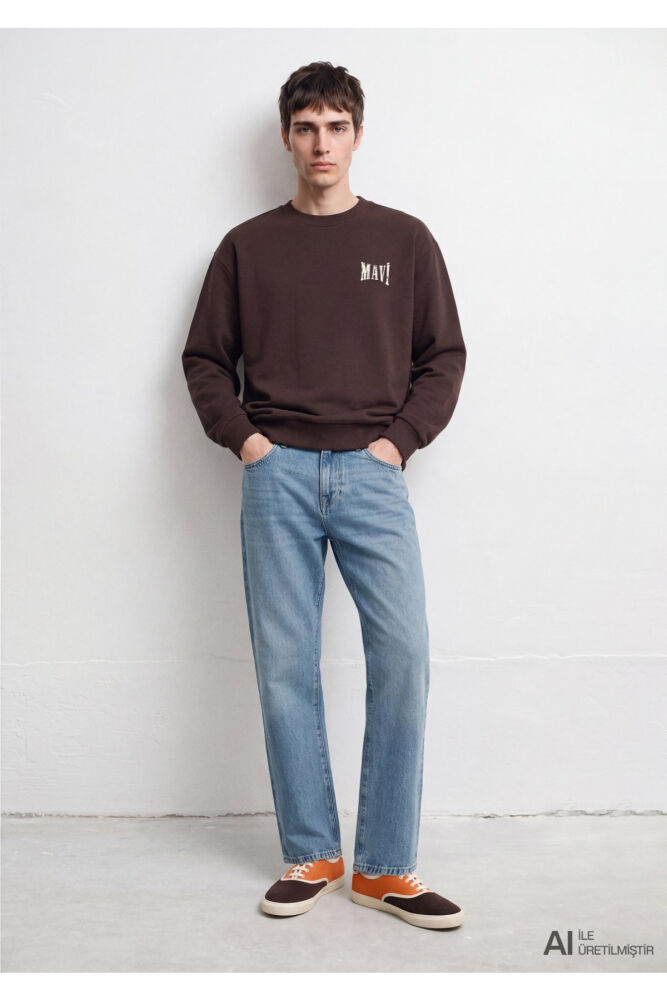 Mavi Logo Kahverengi Loose Fit Erkek Sweatshirt 0S10659-70219