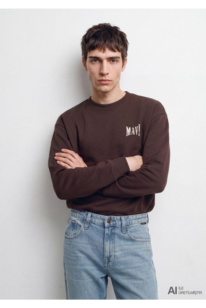 Mavi Logo Kahverengi Loose Fit Erkek Sweatshirt 0S10659-70219 (1)