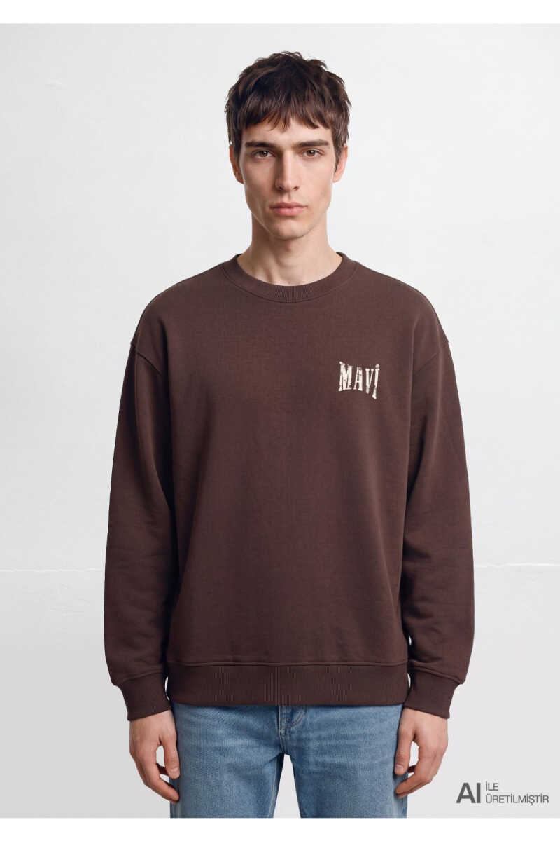 Mavi Logo Kahverengi Loose Fit Erkek Sweatshirt 0S10659-70219 - 4
