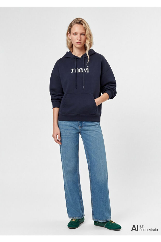 Mavi Logo Kapüşonlu Lacivert Oversize Kadın Sweatshirt 1S20139-82318 (1)