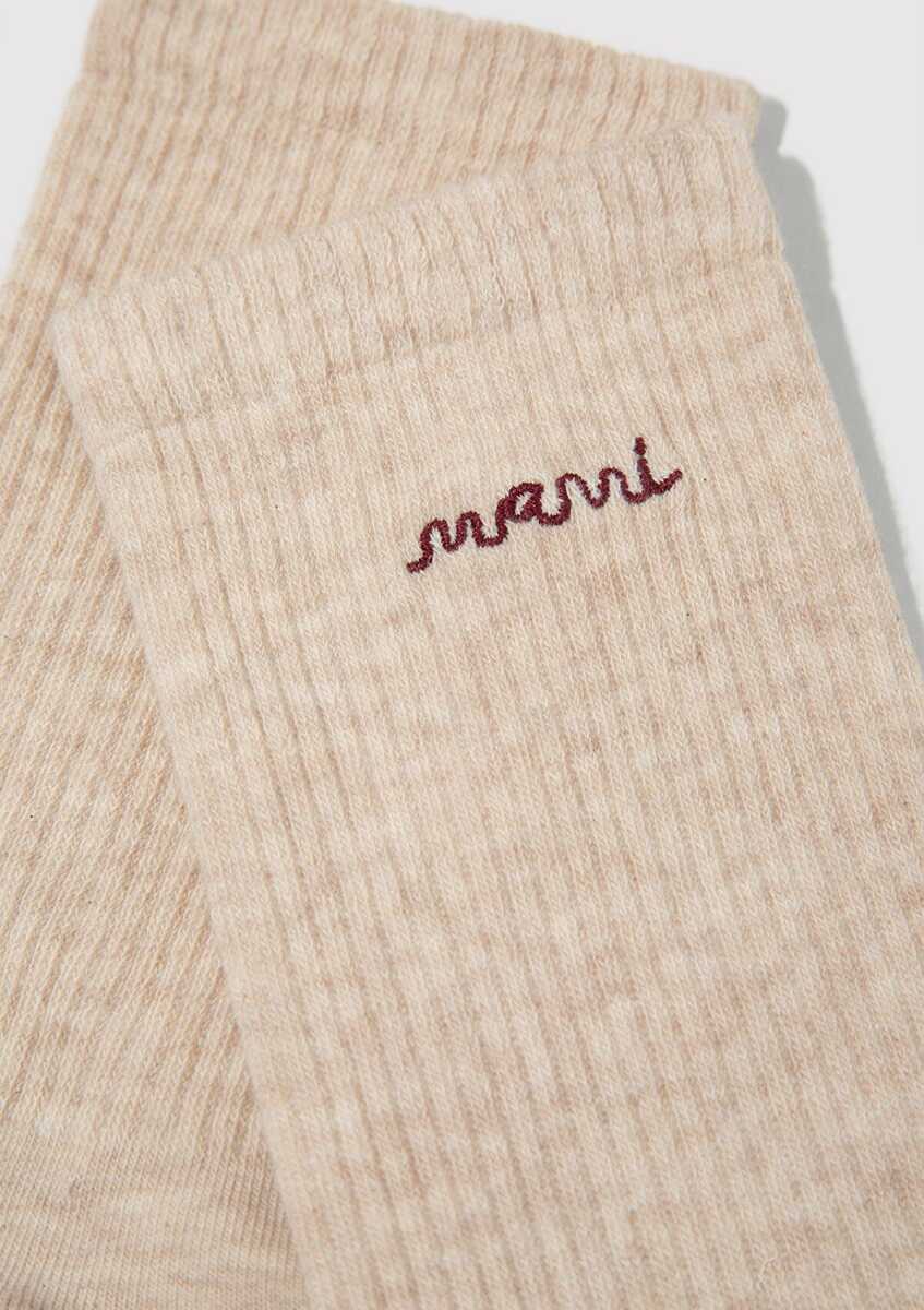 Mavi Logo Nakışlı Bej Kadın Soket Çorap 1913235-32152 - 2