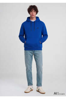 Mavi Logo Nakışlı Kapüşonlu Mavi Loose Fit Erkek Sweatshirt 065809-70896