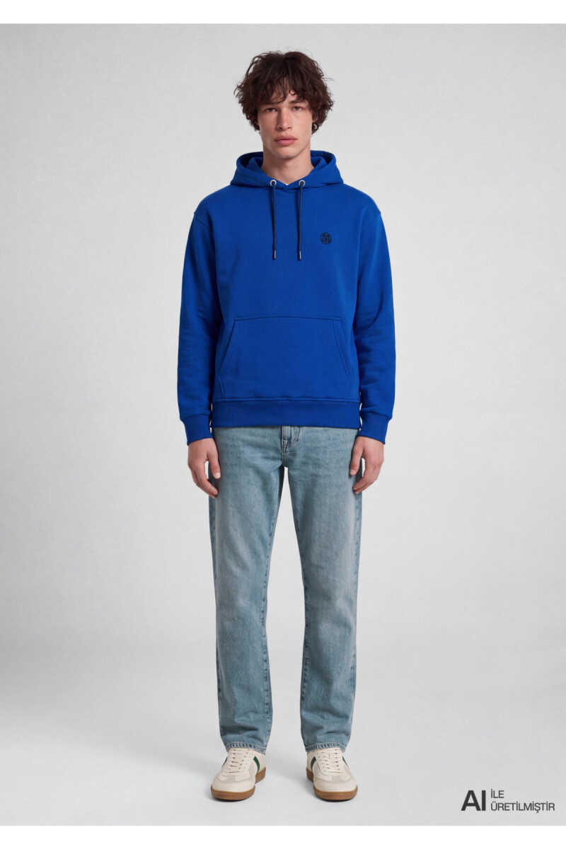 Mavi Logo Nakışlı Kapüşonlu Mavi Loose Fit Erkek Sweatshirt 065809-70896 - 2