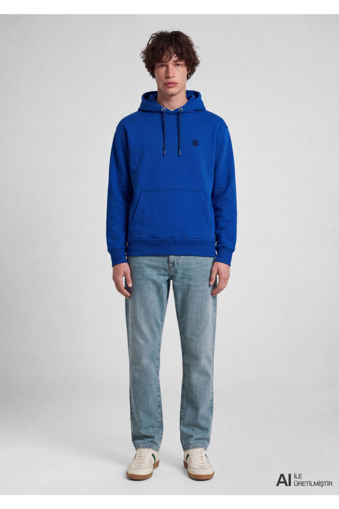 Mavi Logo Nakışlı Kapüşonlu Mavi Loose Fit Erkek Sweatshirt 065809-70896 (1)