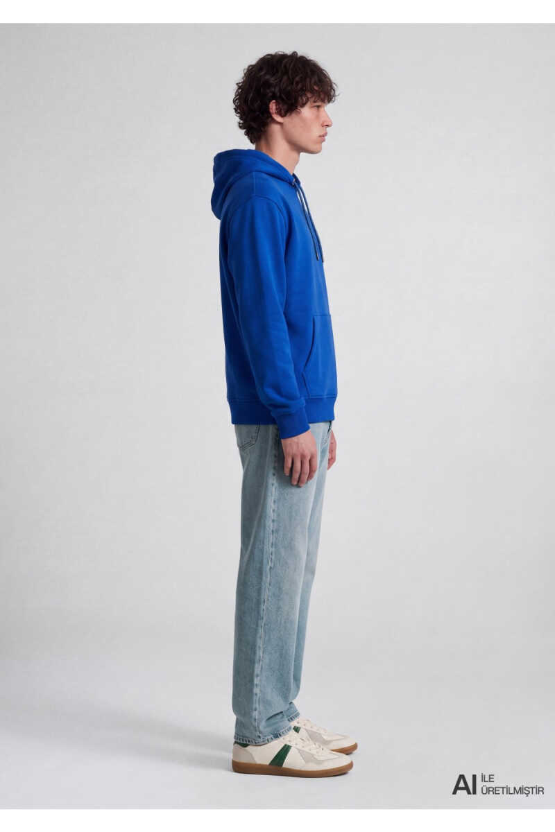 Mavi Logo Nakışlı Kapüşonlu Mavi Loose Fit Erkek Sweatshirt 065809-70896 - 3