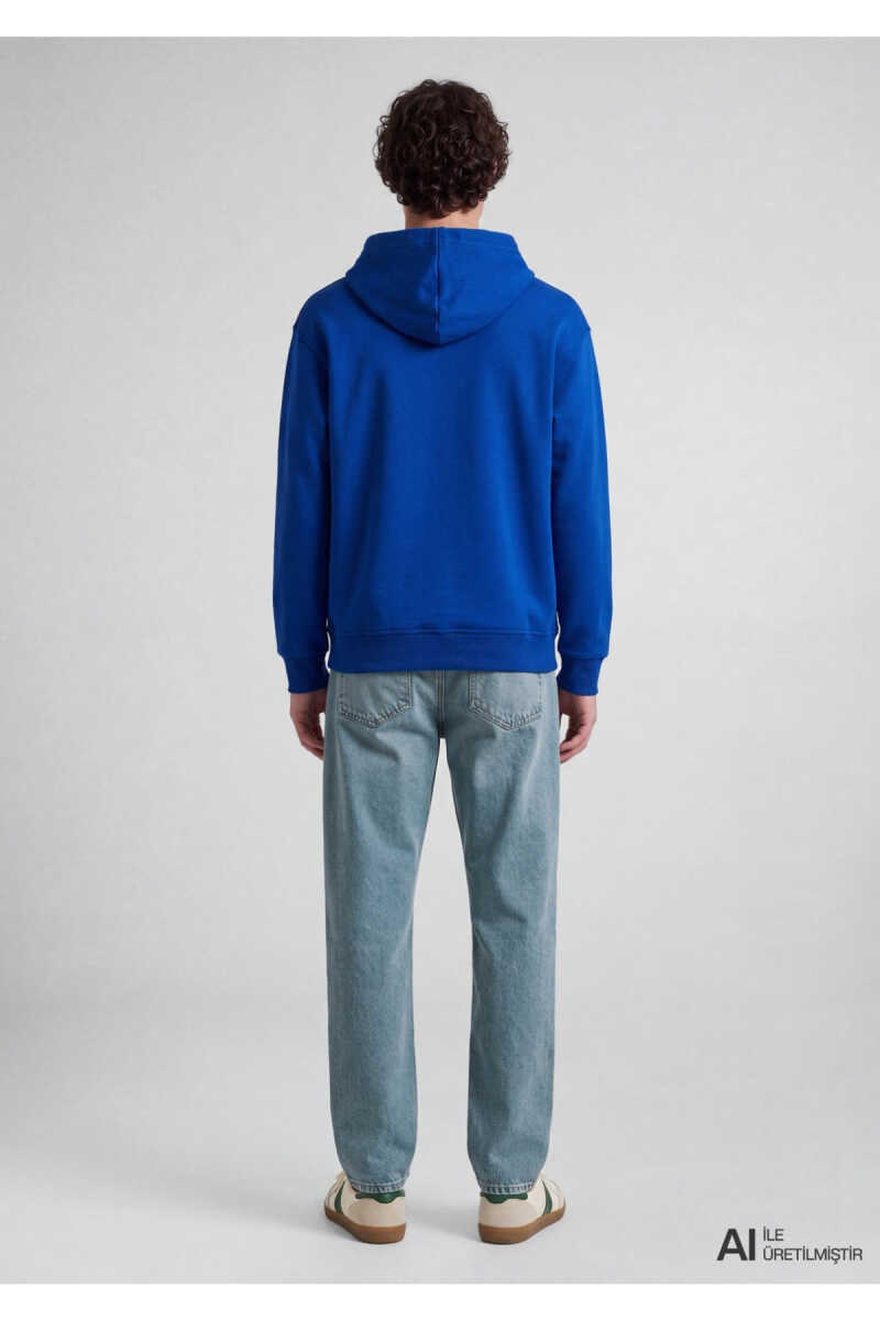 Mavi Logo Nakışlı Kapüşonlu Mavi Loose Fit Erkek Sweatshirt 065809-70896 - 4