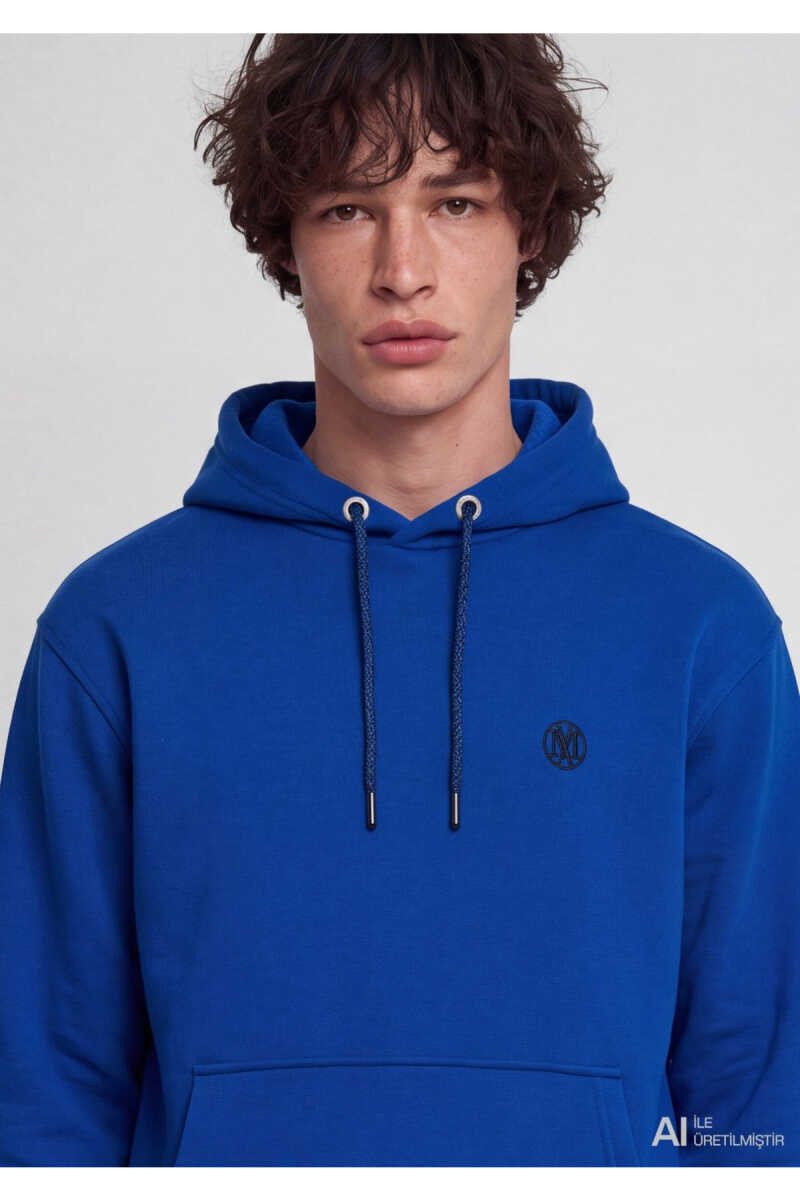 Mavi Logo Nakışlı Kapüşonlu Mavi Loose Fit Erkek Sweatshirt 065809-70896 - 5