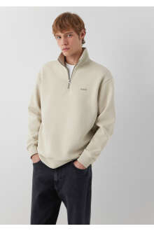 Mavi Logo Yarı Fermuarlı Bej Loose Fit Erkek Sweatshirt 0S10585-70322
