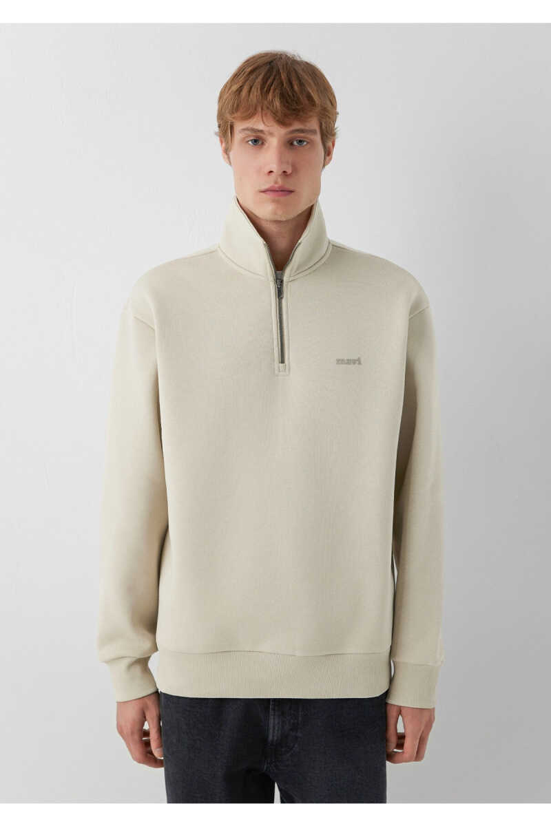 Mavi Logo Yarı Fermuarlı Bej Loose Fit Erkek Sweatshirt 0S10585-70322 - 3