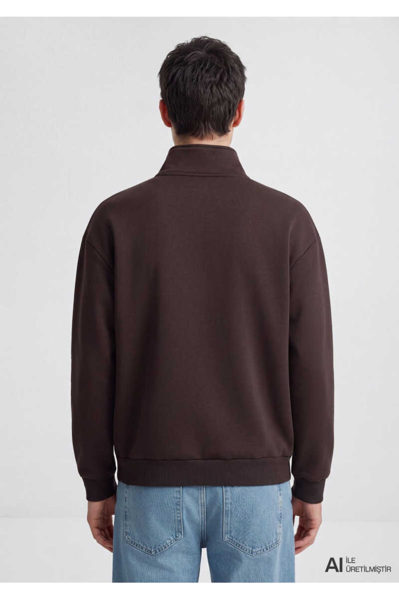 Mavi Logo Yarı Fermuarlı Kahverengi Loose Fit Erkek Sweatshirt 0S10585-70219 - 5