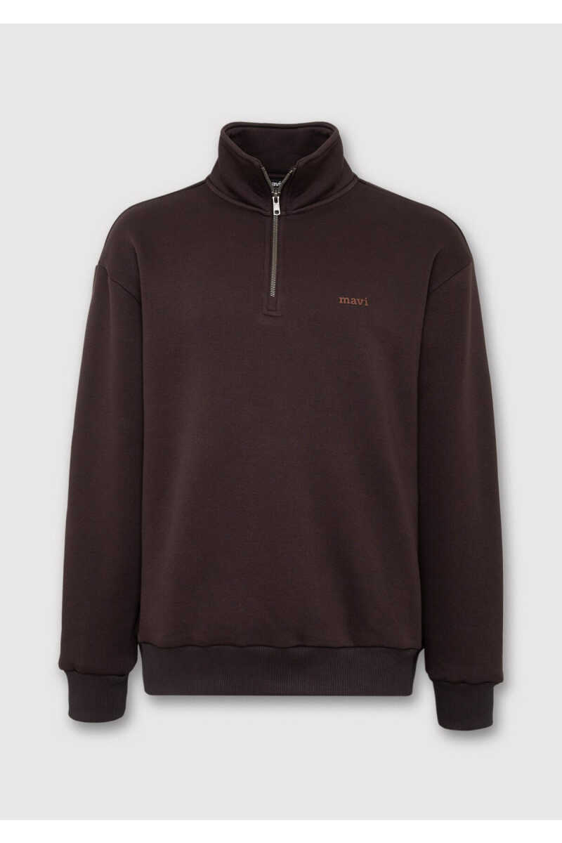 Mavi Logo Yarı Fermuarlı Kahverengi Loose Fit Erkek Sweatshirt 0S10585-70219 - 7