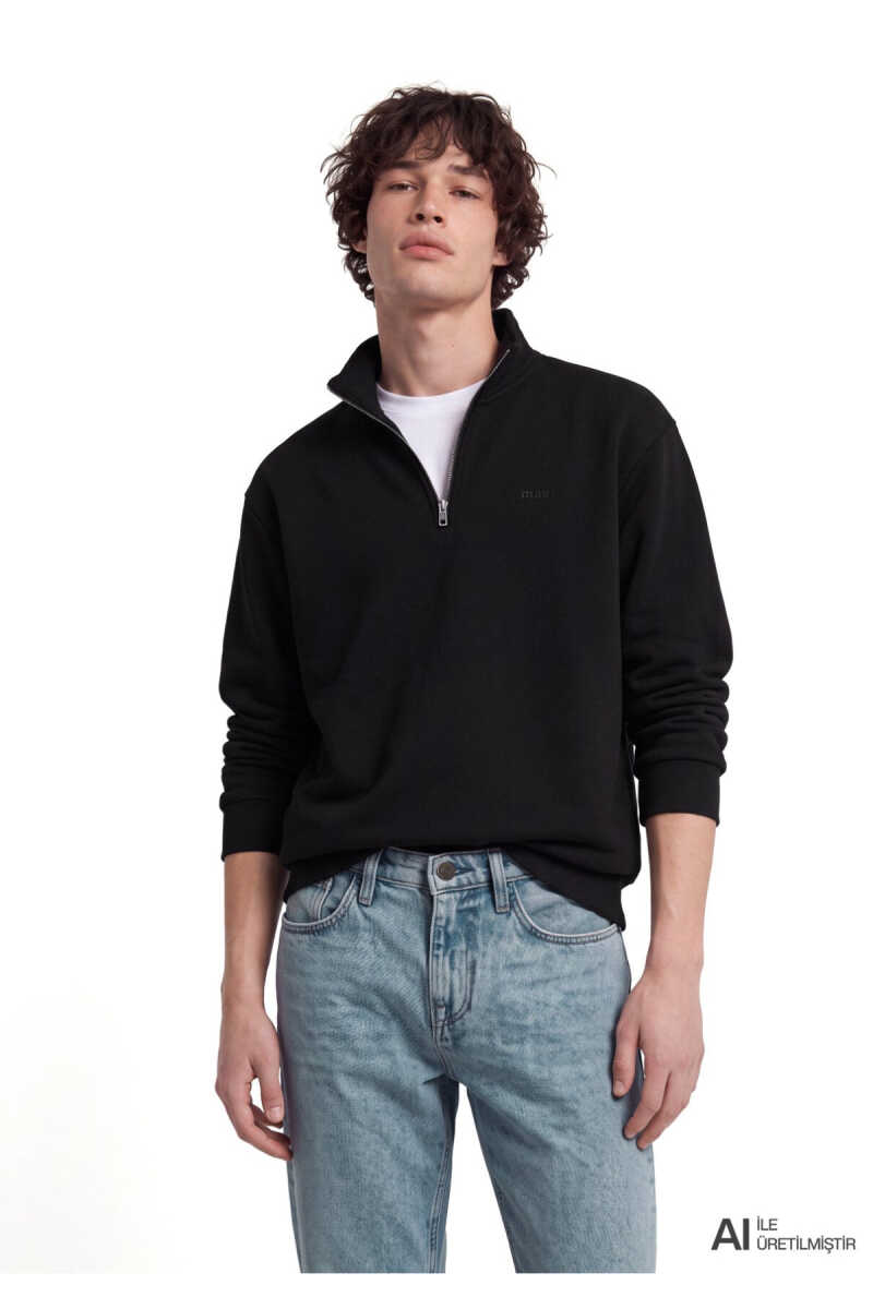 Mavi Logo Yarı Fermuarlı Siyah Loose Fit Erkek Sweatshirt 0S10585-900 - 1