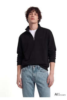 Mavi Logo Yarı Fermuarlı Siyah Loose Fit Erkek Sweatshirt 0S10585-900