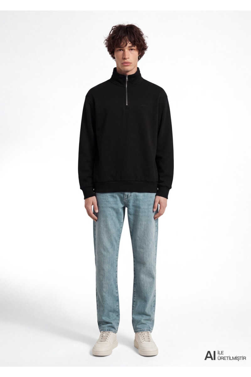 Mavi Logo Yarı Fermuarlı Siyah Loose Fit Erkek Sweatshirt 0S10585-900 - 2