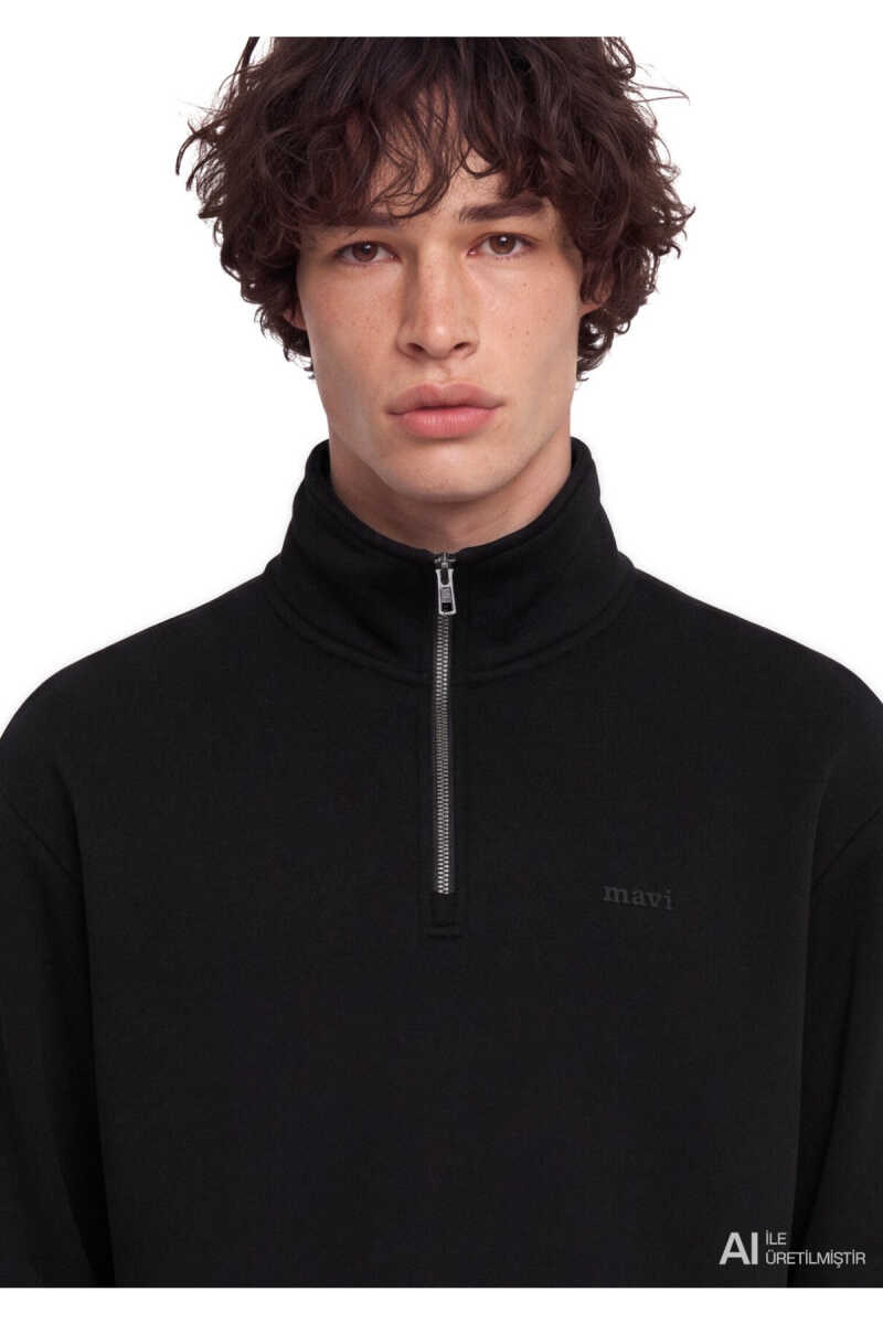 Mavi Logo Yarı Fermuarlı Siyah Loose Fit Erkek Sweatshirt 0S10585-900 - 5