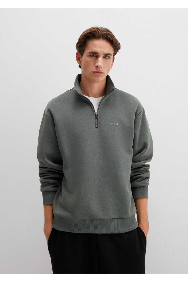 Mavi Logo Yarı Fermuarlı Yeşil Loose Fit Erkek Sweatshirt 0S10585-71598 - 1