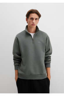 Mavi Logo Yarı Fermuarlı Yeşil Loose Fit Erkek Sweatshirt 0S10585-71598