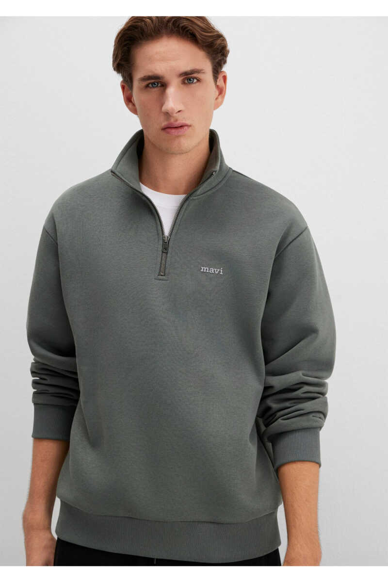 Mavi Logo Yarı Fermuarlı Yeşil Loose Fit Erkek Sweatshirt 0S10585-71598 - 2