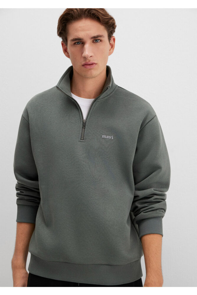 Mavi Logo Yarı Fermuarlı Yeşil Loose Fit Erkek Sweatshirt 0S10585-71598 (1)