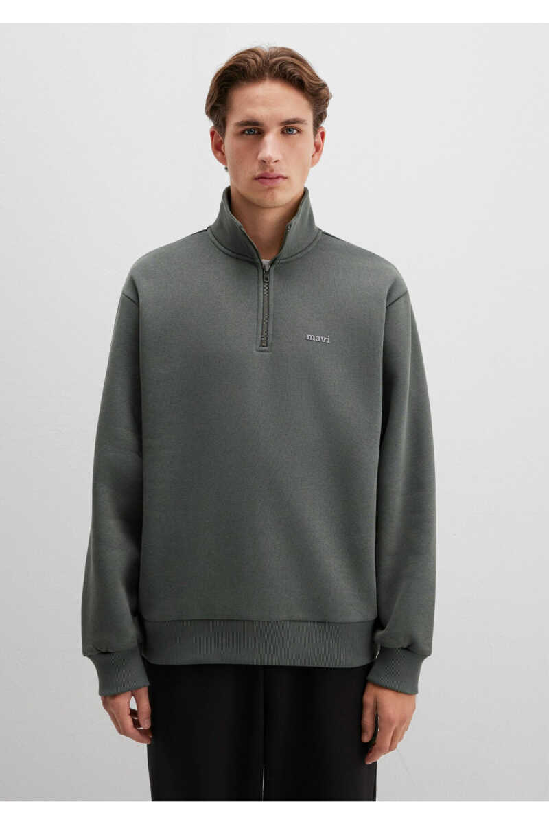 Mavi Logo Yarı Fermuarlı Yeşil Loose Fit Erkek Sweatshirt 0S10585-71598 - 3
