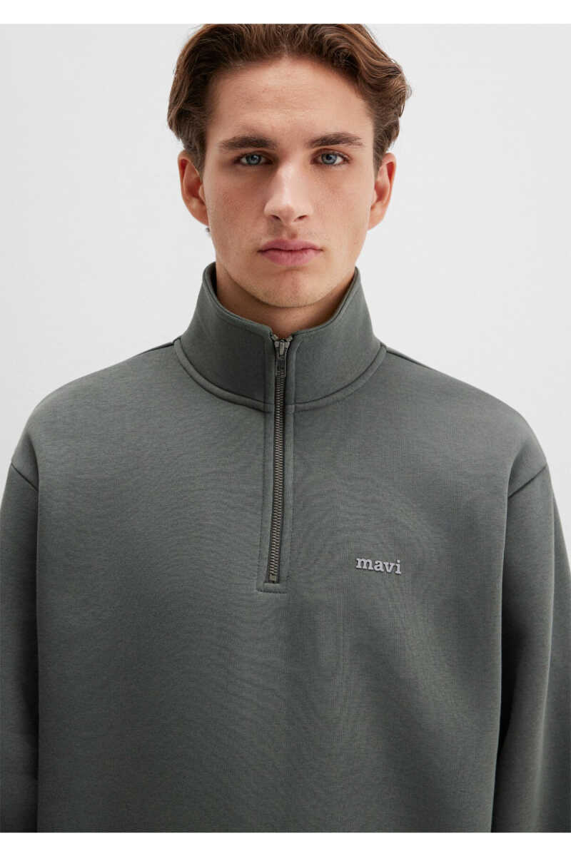 Mavi Logo Yarı Fermuarlı Yeşil Loose Fit Erkek Sweatshirt 0S10585-71598 - 5