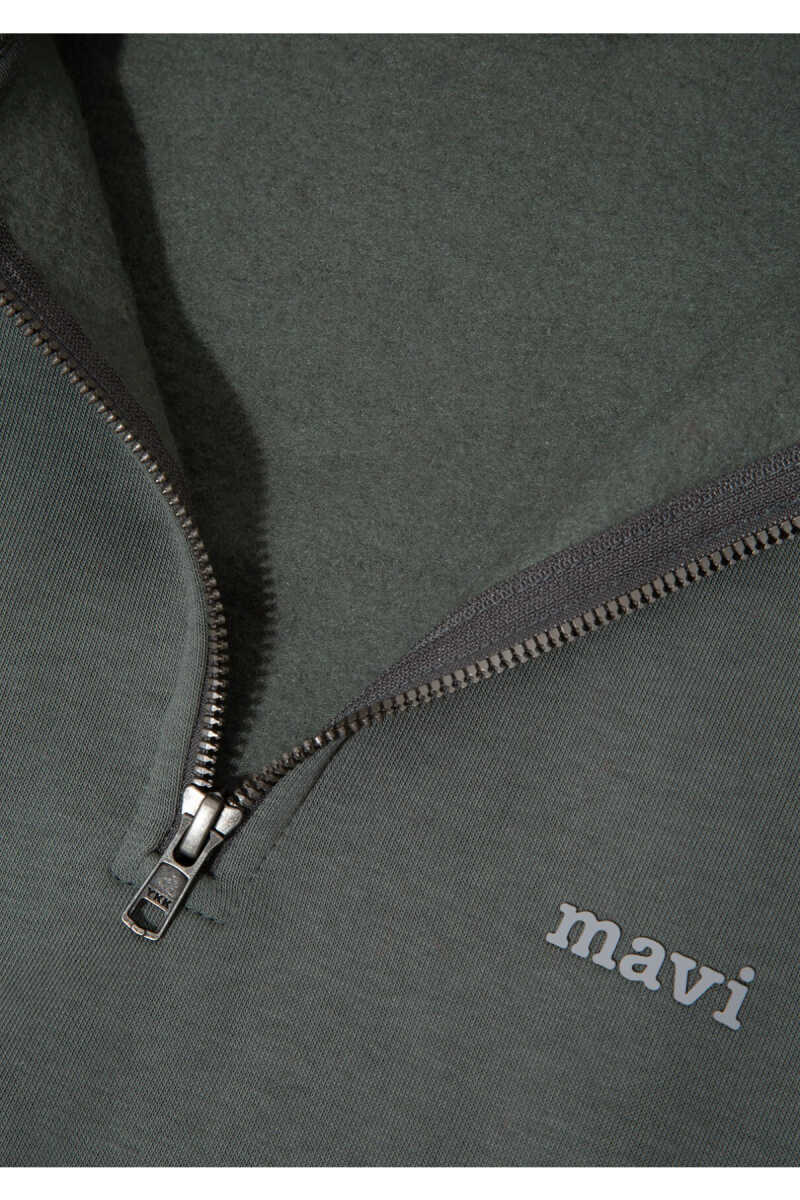 Mavi Logo Yarı Fermuarlı Yeşil Loose Fit Erkek Sweatshirt 0S10585-71598 - 7