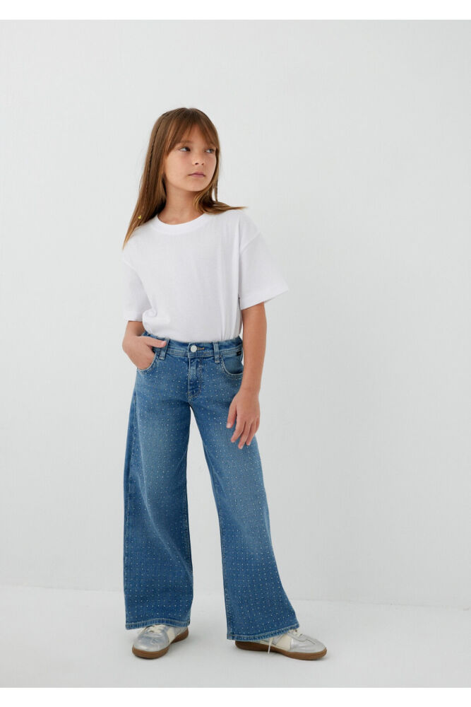 Mavi Lory Wide Leg 90lar Taşlı Açık Mavi Denim Çocuk Jean Pantolon 7010036-A6750