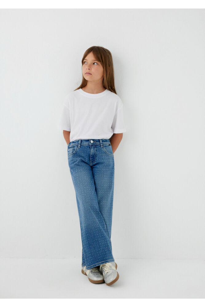 Mavi Lory Wide Leg 90lar Taşlı Açık Mavi Denim Çocuk Jean Pantolon 7010036-A6750 (1)