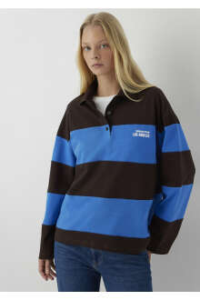Mavi Los Angeles Baskılı Blok Renkli Loose Fit Kadın Polo Sweat 1620071-A7584 