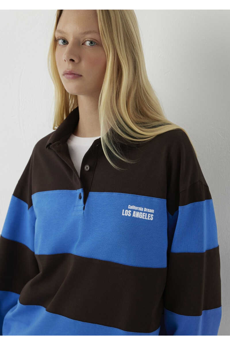 Mavi Los Angeles Baskılı Blok Renkli Loose Fit Kadın Polo Sweat 1620071-A7584 (1)