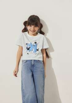 Mavi M Baskılı Çizgili Crop Bebe Mavi Çocuk Tişört 7610285-83766