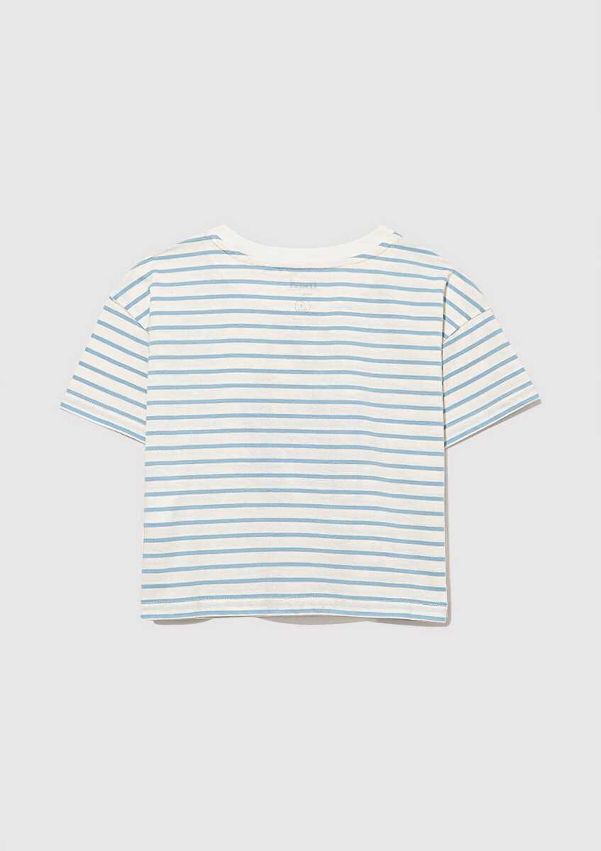 Mavi M Baskılı Çizgili Crop Bebe Mavi Çocuk Tişört 7610285-83766 - 4