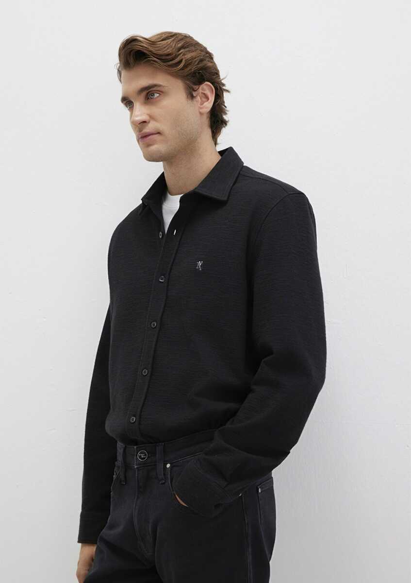 Mavi M Logo Nakışlı Siyah Örme Regular Fit Erkek Gömlek 0211789-900 - 3