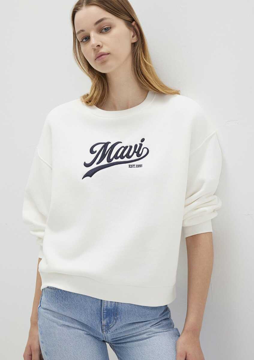 Mavi Mavi Logo Baskılı Beyaz Kadın Sweat 1S10419-80194 - 1