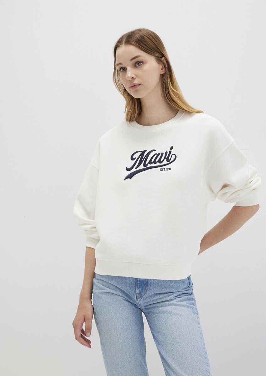 Mavi Mavi Logo Baskılı Beyaz Kadın Sweat 1S10419-80194 - 2