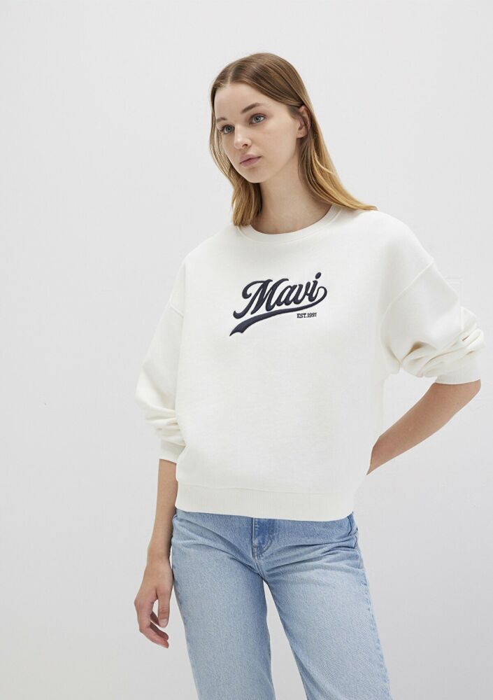 Mavi Mavi Logo Baskılı Beyaz Kadın Sweat 1S10419-80194 (1)