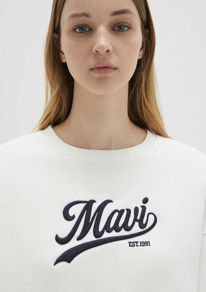 Mavi Mavi Logo Baskılı Beyaz Kadın Sweat 1S10419-80194 - 5