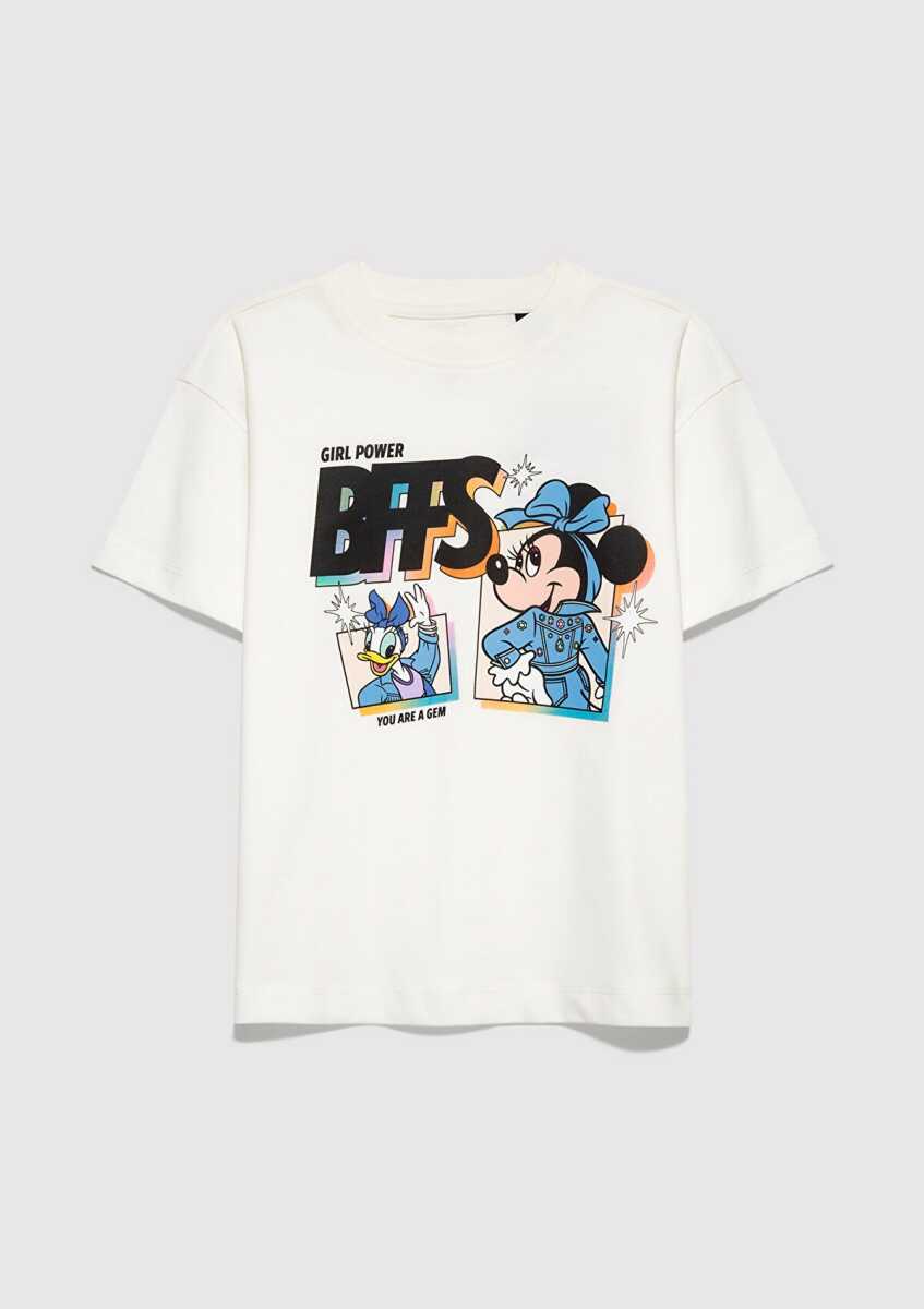Mavi Mickey Mouse Baskılı Loose Fit Ekru Çocuk Tişört 7610419-70057 - 1