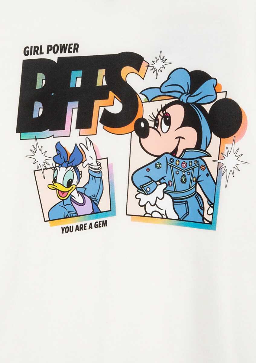 Mavi Mickey Mouse Baskılı Loose Fit Ekru Çocuk Tişört 7610419-70057 - 3