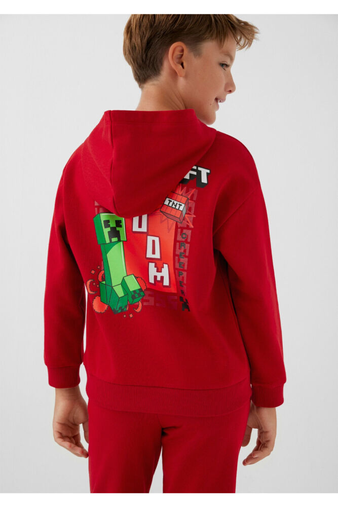 Mavi Minecraft Baskılı Kapüşonlu Oversize Çocuk Sweatshirt 6S10188-80638 (1)