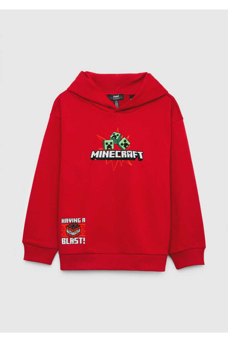 Mavi Minecraft Baskılı Kapüşonlu Oversize Çocuk Sweatshirt 6S10188-80638 - 3