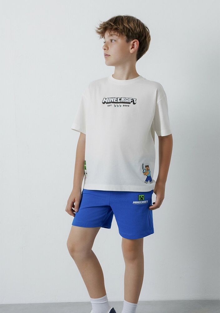 Mavi Minecraft Baskılı Oversize Çocuk Tişört 6610492-70057 (1)
