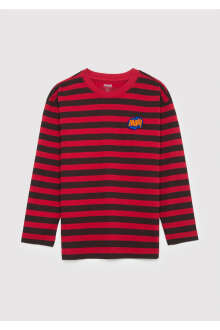 Mavi Patch Logo Çizgili Kırmızı Loose Fit Çocuk Sweat 6620006-A6609