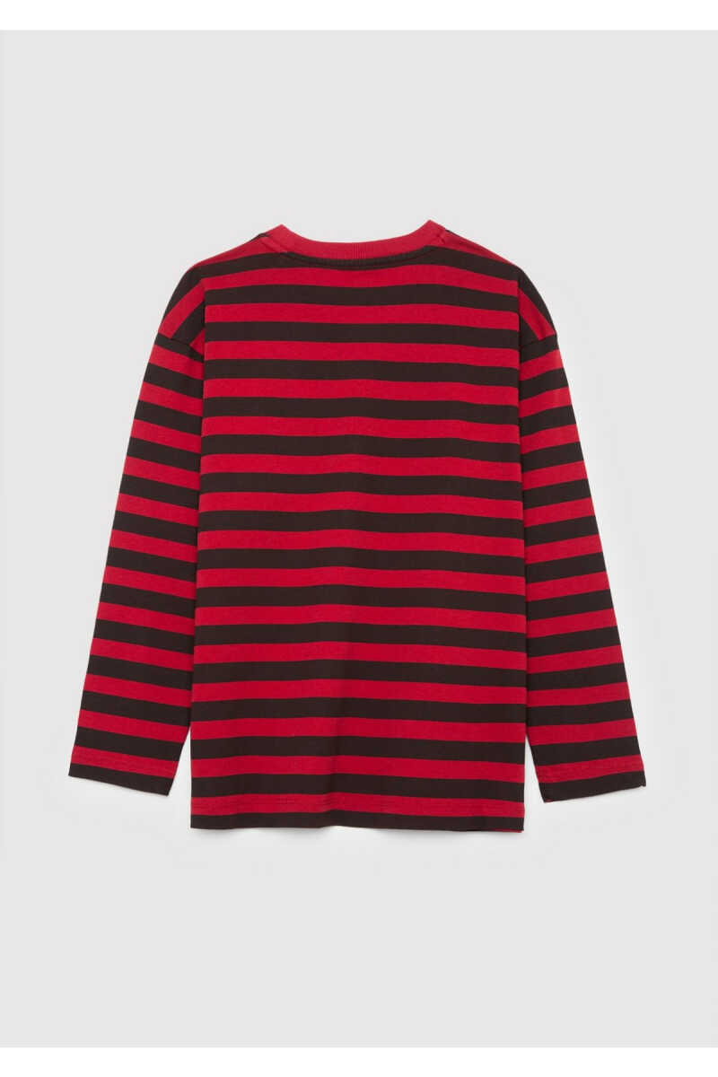 Mavi Patch Logo Çizgili Kırmızı Loose Fit Çocuk Sweat 6620006-A6609 - 2